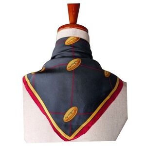 Talbots Silk Scarf Navy Blue Red Gold‎ Logo Medallion Equestrian Square Scarf